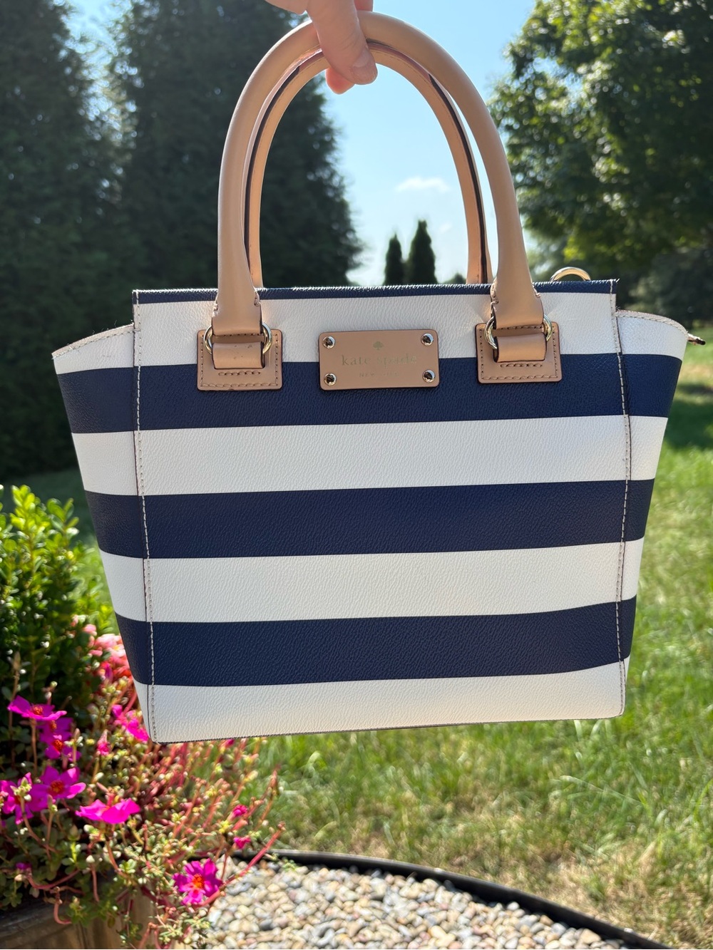 kate spade Camryn Wellesley Navy and White Striped satchel